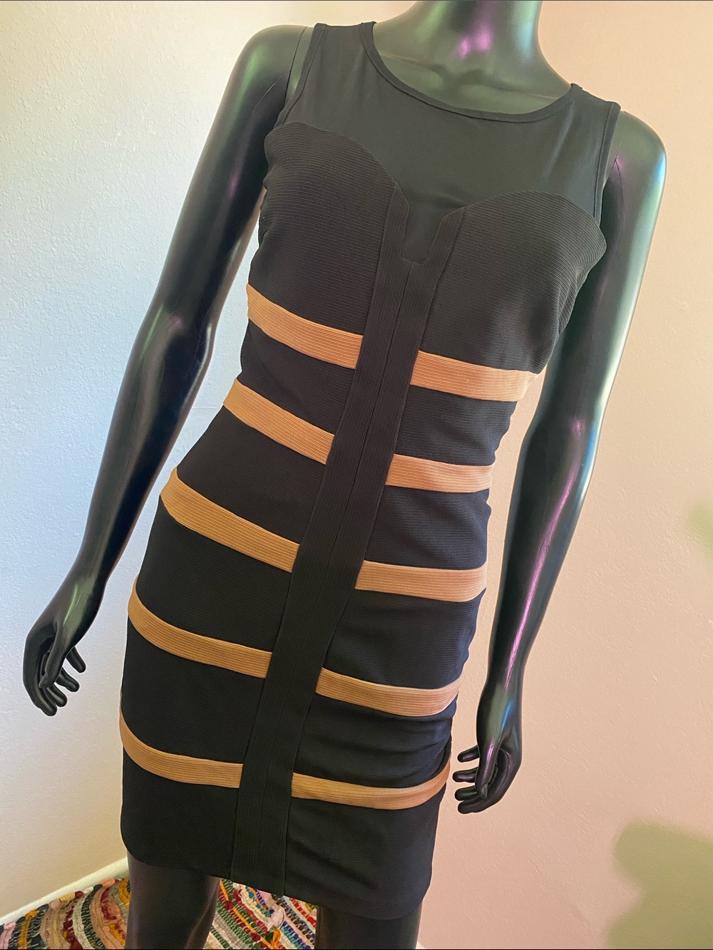 Nikibiki Black Mini Dress with Brown Stripes